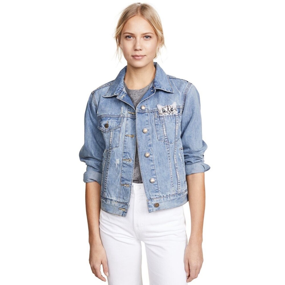 Paul & Joe Leviatan Denim Jacket Blue Denim Cat Patch Distressed